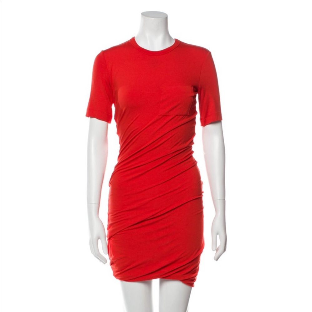 T by Alexander Wang Orange Ruched Jersey Dress XS